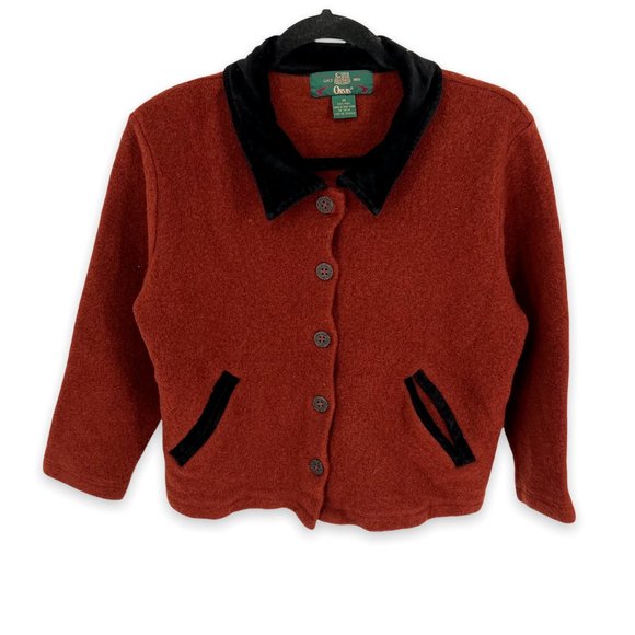 Vintage Orvis Artsy Button Corduroy Collar 100% Wool Jacket Womens M Dark Orange - Picture 1 of 6